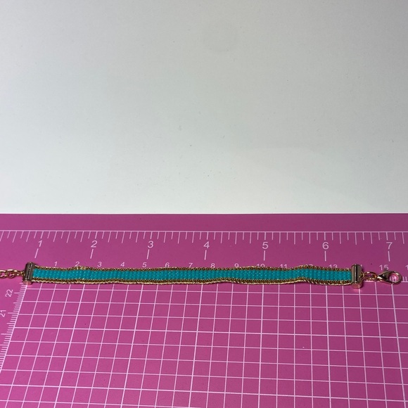 Teal and Gold  loom-beaded bracelet Miyuki Delica seed beads - Picture 8 of 9